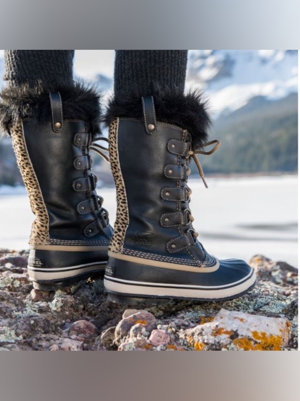 Sorel Joan of Arctic Safari Limited Edition Black Winter Boots with Leopard 9.5